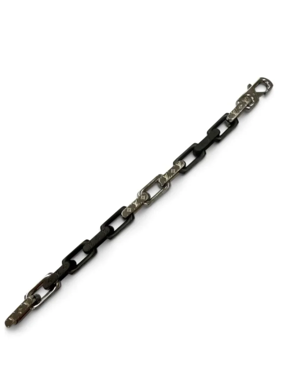 Louis Vuitton Bracelet Monogram Chain Silver Black